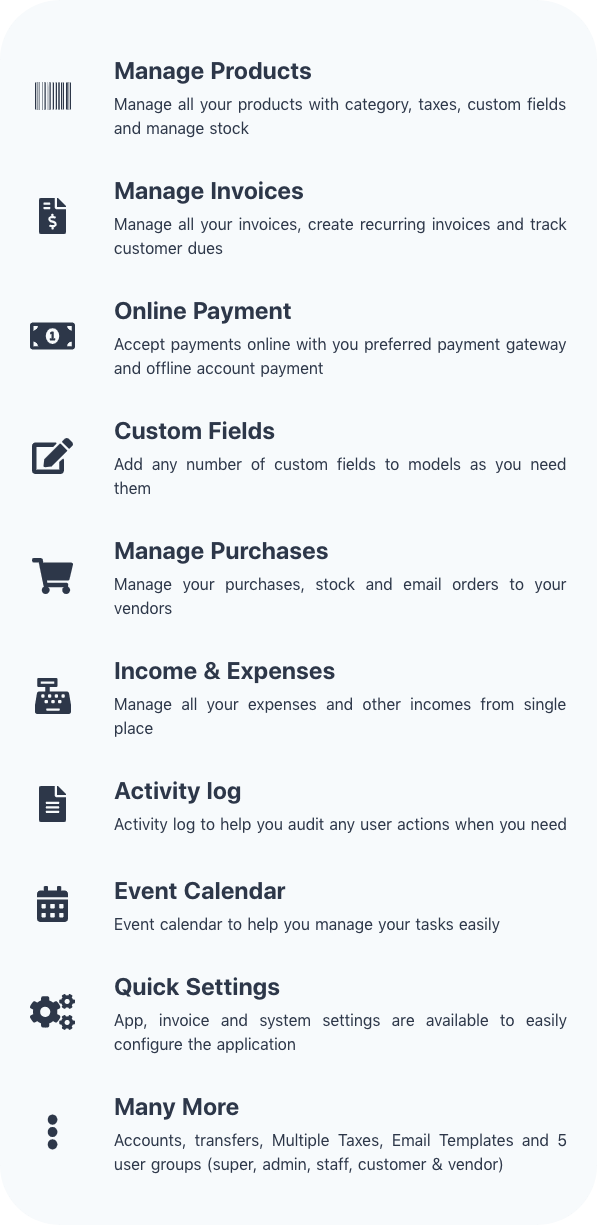 Simple Business Manager Features